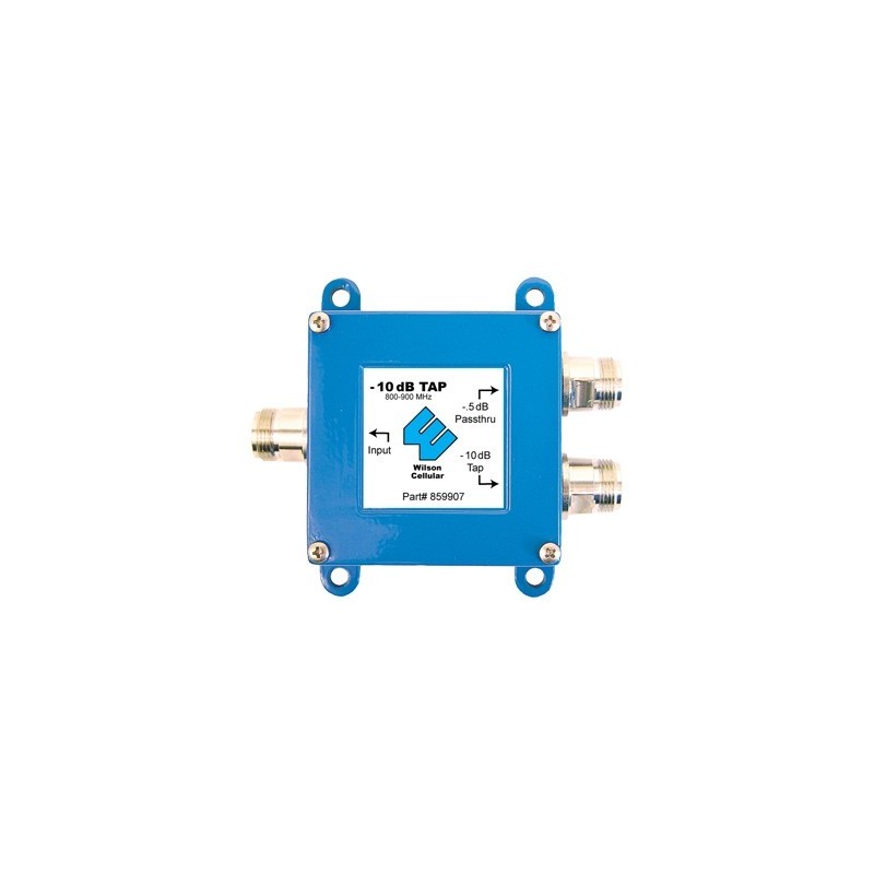 Separador TAP -10 dB con rango de frecuencia de 700 a 2500 MHz. Ideal para separar la antenas a diferentes longitudes de cable coaxial. 50 Ohm con conectores N Hembra. 