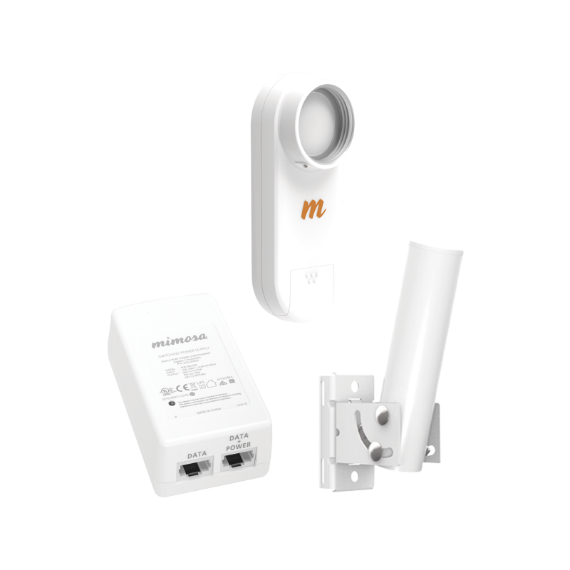 Kit de radio C5X, rango de frecuencia extendida (4.9 a 6.4 GHz),  incluye inyector POE, cable de alimentación y montaje universal para tubo o poste