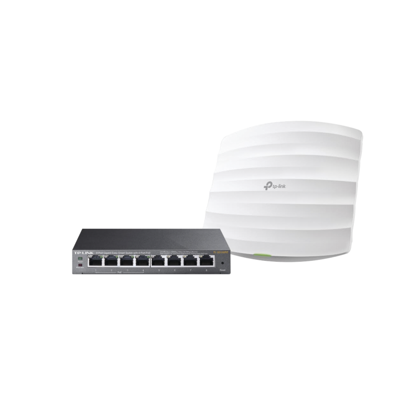 Kit de access point EAP245 y switch PoE TL-SG108PE, doble banda AC, hasta 1750 Mbps, 1 puerto Gigabit