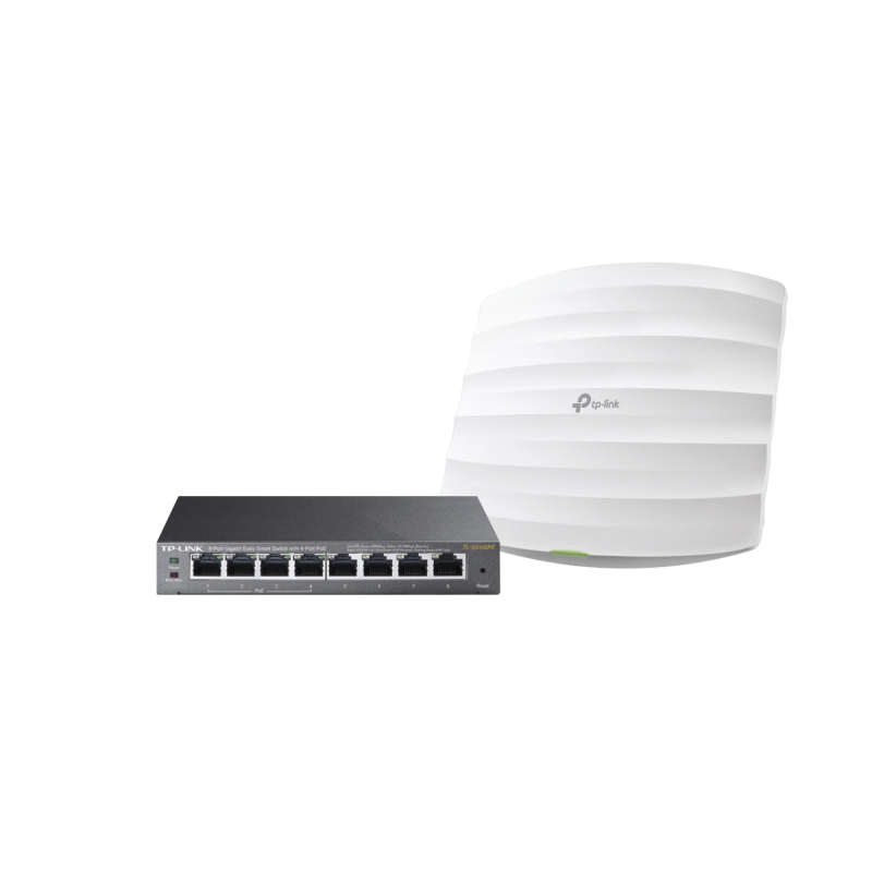 Kit de access point EAP245 y switch PoE TL-SG108PE, doble banda AC, hasta 1750 Mbps, 1 puerto