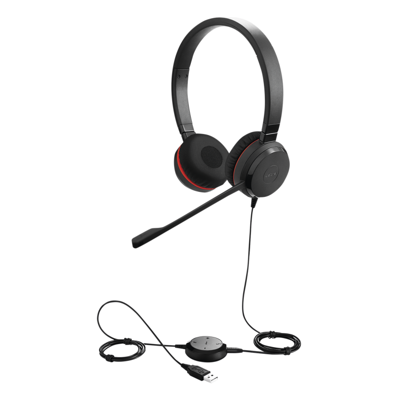 Jabra Evolve 30 Duo con conexión USB / 3.5mm, micrófono con cancelación de ruido y controlador en el cable con botones e indicadores LED (5399-823-309)