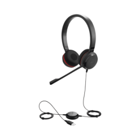 Jabra Evolve 30 Duo con conexión USB / 3.5mm, micrófono con cancelación de ruido y controlador en el cable con botones e indicadores LED (5399-829-309)