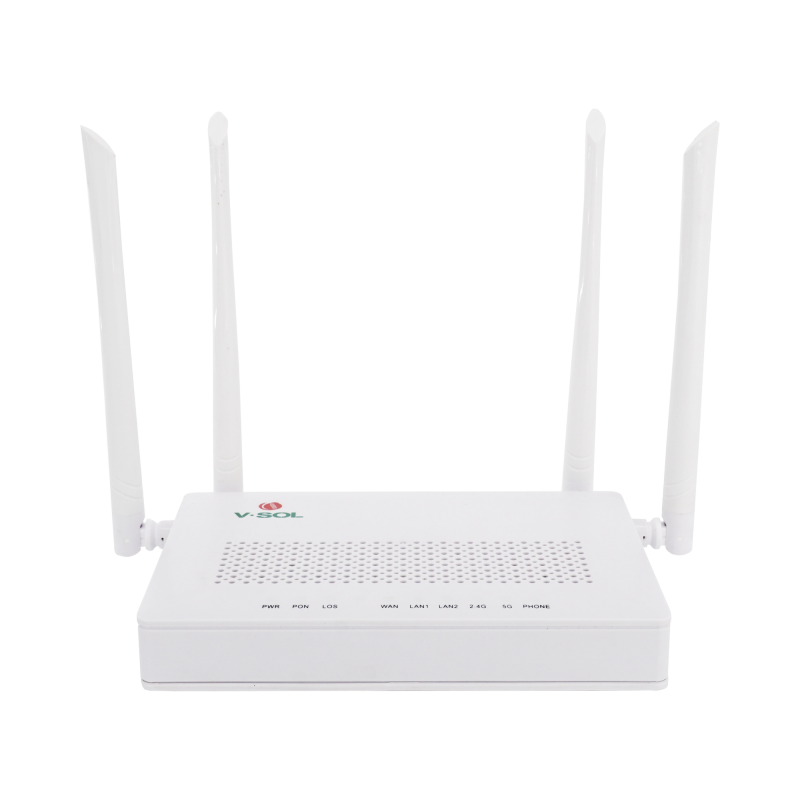 ONU Dual G/EPON con Wi-Fi AC de doble banda, 1 puerto SC/UPC + 2 puertos LAN Gigabit + 1 puerto FXS