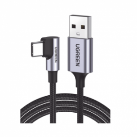 Cable USB-A a USB-C / Conector con Ángulo Recto de 90° / 1 Metro / Carcasa de Aluminio / Nylon Trenzado / Transferencia de