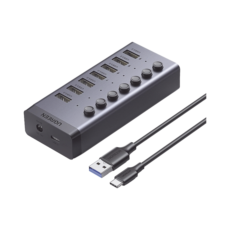 HUB de 7 Puertos USB 3.0 / 4 puertos de Carga Inteligente / Interruptor  Individual / Indicadores LED / USB