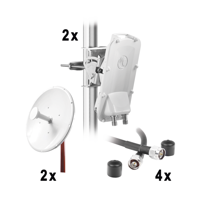 Enlace Backhaul completo de alta capacidad, incluye: 2x PTP550CE, 2x NP2GEN2 (34 dBi), 4x Jumpers