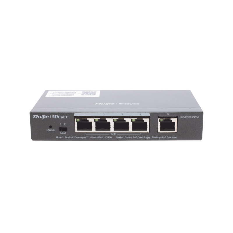 Switch Administrable PoE con 5 puertos Gigabit, 4 PoE 802.3af/at, gestión gratuita desde la nube, 54w