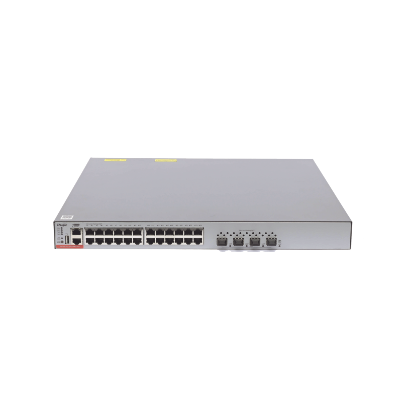 Switch Administrable Capa 3 PoE con 24 puertos Gigabit 802.3af/at + 4 SFP+ para fibra 10Gb, hasta 740 watts, gestión gratuita desde la nube.