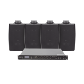 KIT de Amplificador de Audio 120W para Rack | 4 Altavoces de Pared color Negro 2.5W - 20W | Sistema