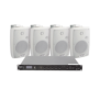 KIT de Amplificador de Audio 120W para Rack | 4 Altavoces de Pared color Blanco 2.5W - 20W | Sistema 70/100V