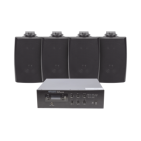 KIT de Amplificador de 120W para Escritorio | 4 Altavoces de Pared color Negro 2.5W - 20W | Sistema