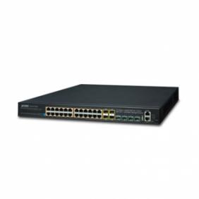 Switch Administrable L3 Stacking 10/100/1000T 24 puertos PoE802.3at, 4 puertos 10G SFP+ 370