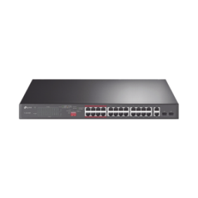Switch PoE+ no Administrable 26 puertos 10/100 Mbps + 2 puertos 10/100/1000 Mbps + 2 puertos SFP, 8 puertos Extensor PoE (hasta