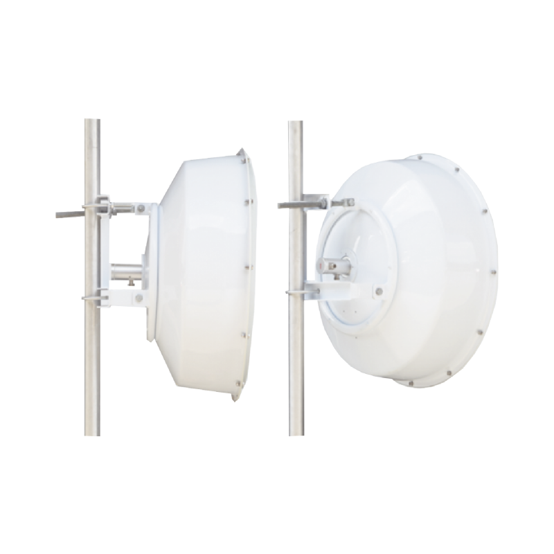 Antena direccional de alta resistencia, Ganancia 30 dBi, (4.9 -6.4 GHz), Plato hondo para mayor inmunidad al ruido, Conectores N-Hembra, Montaje incluido.